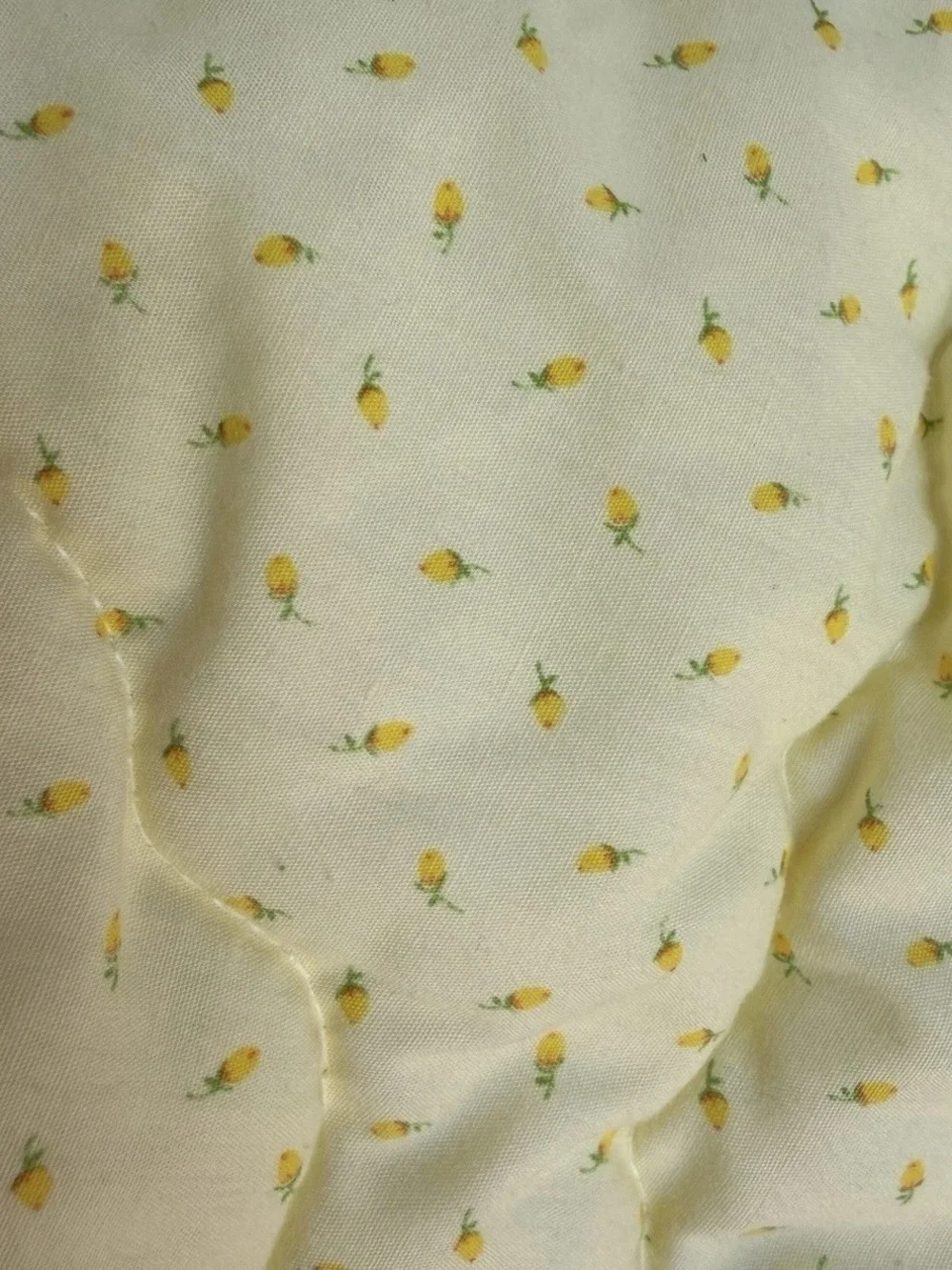 Vintage Yellow Quilted Baby Blanket Ruffle Edge Green Trim Calico Floral Print